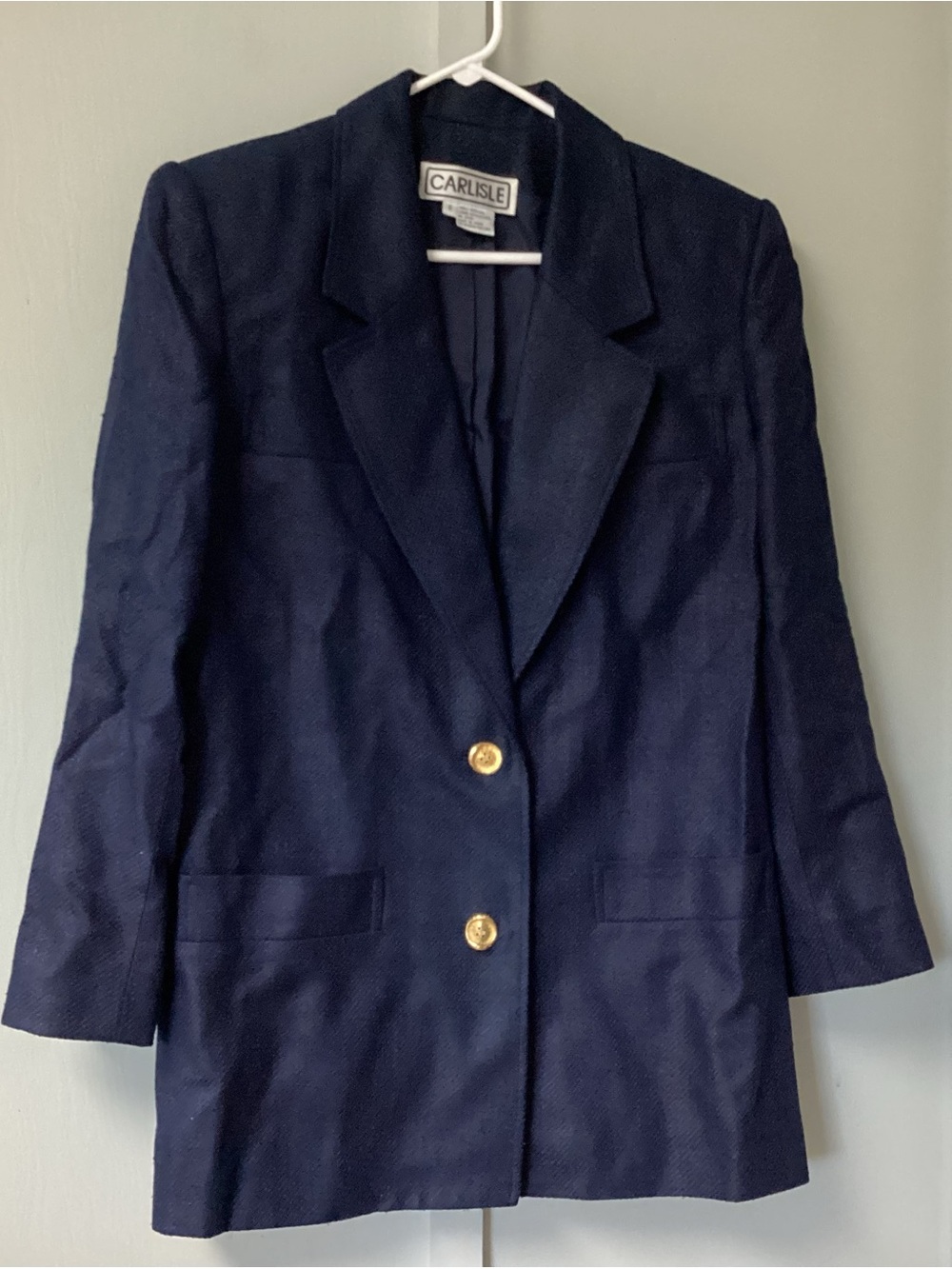 Vintage Carlisle Dark Navy Women's Blazer with Gold Buttons Size 6